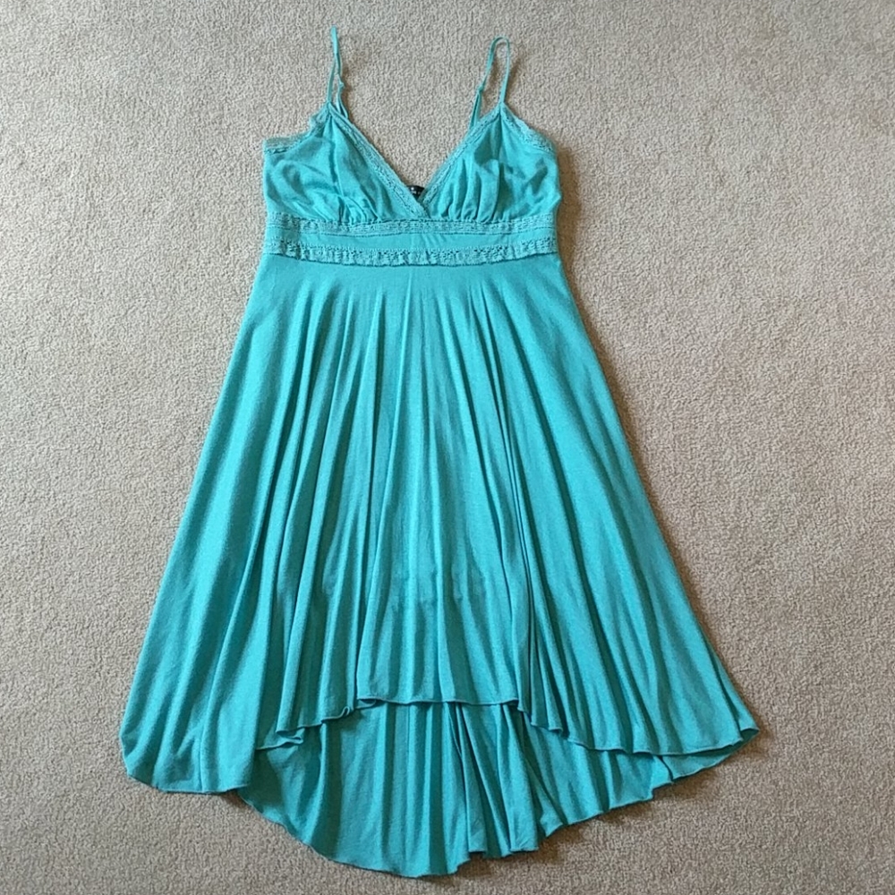 Heart Moon Star aqua flowy high low dress